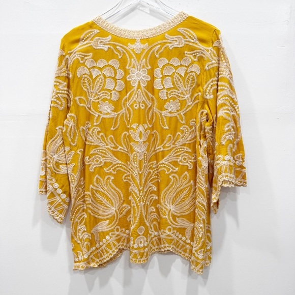 Solitaire Yellow Embroidered Blouse Top Bohemian Large - Picture 6 of 6